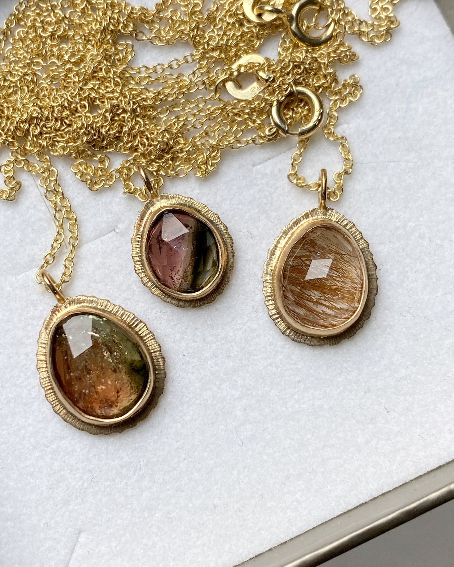 Rose cut Bicolour Tourmaline 9ct gold pendant