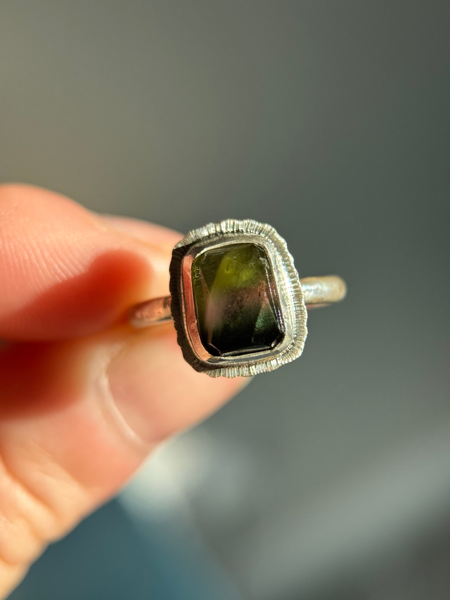 Rose cut tricolour Tourmaline ring