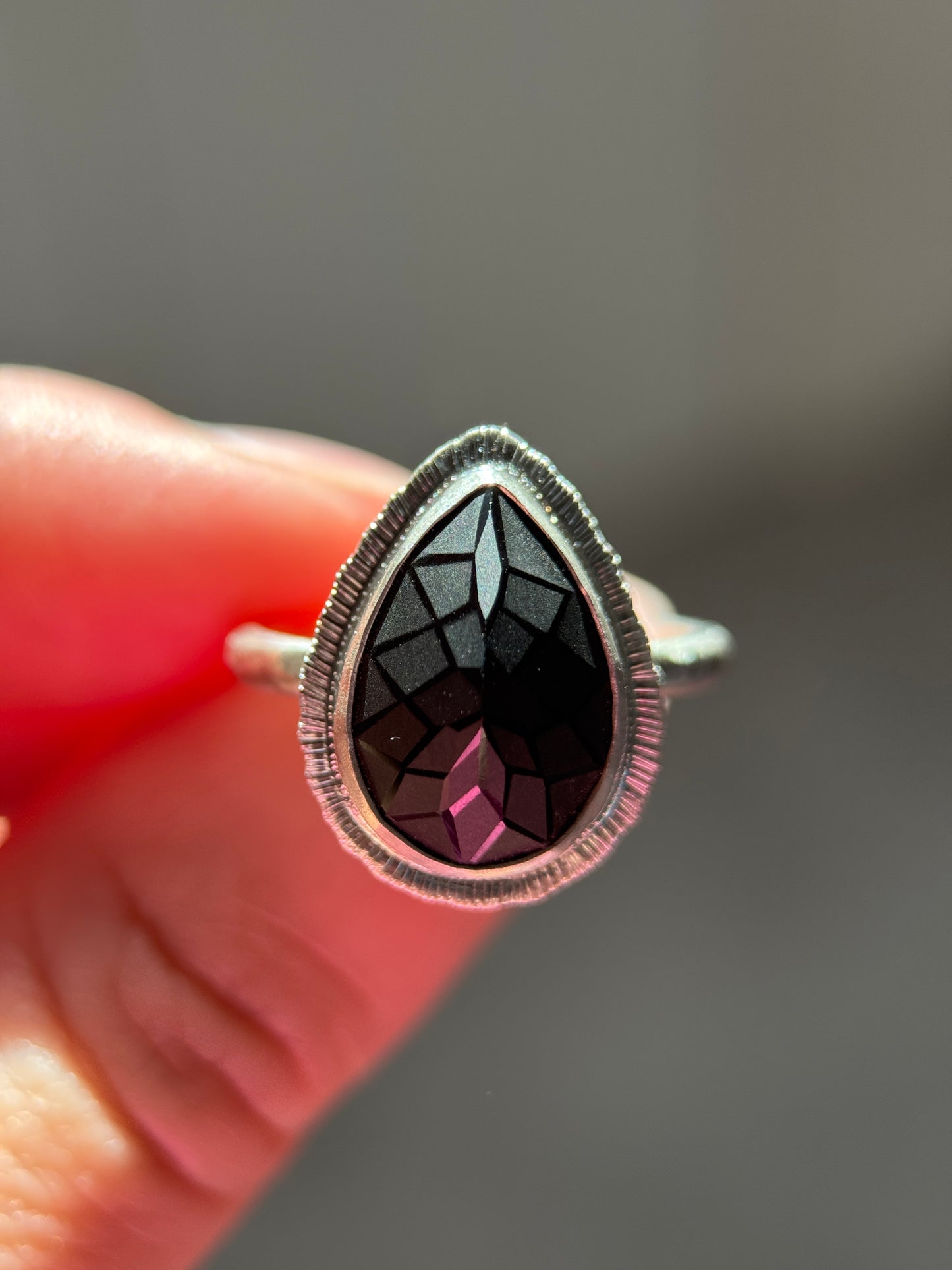 Laser cut black Spinel ring