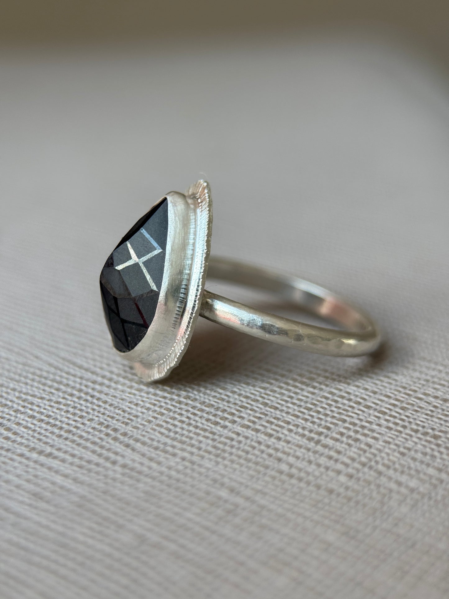Laser cut black Spinel ring