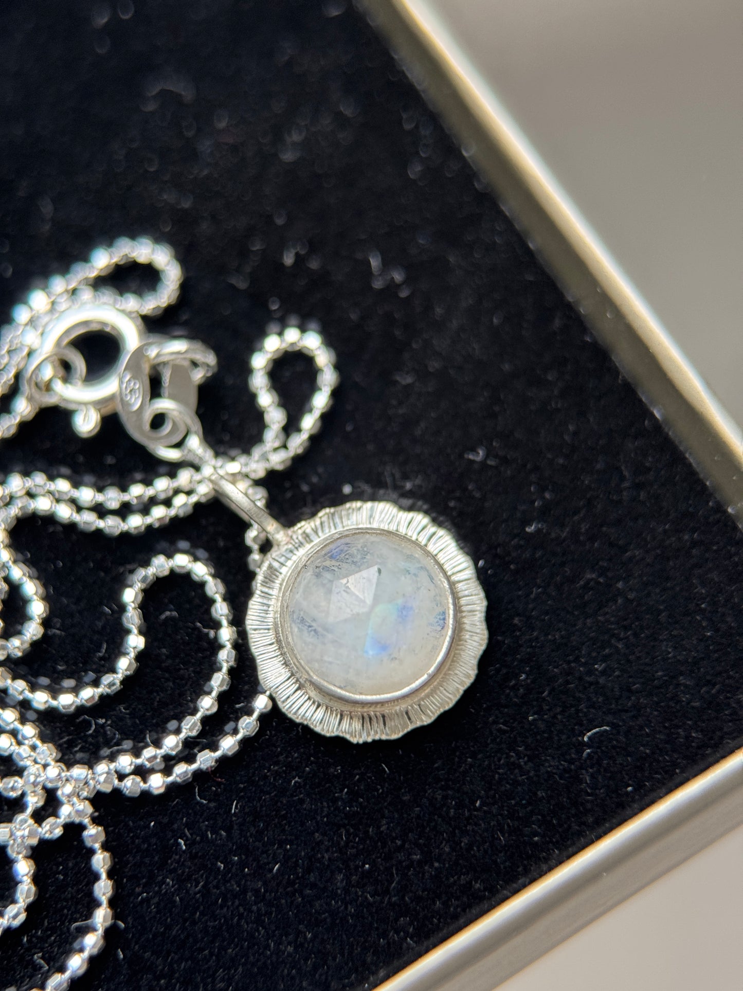 Rose cut round Rainbow Moonstone pendant