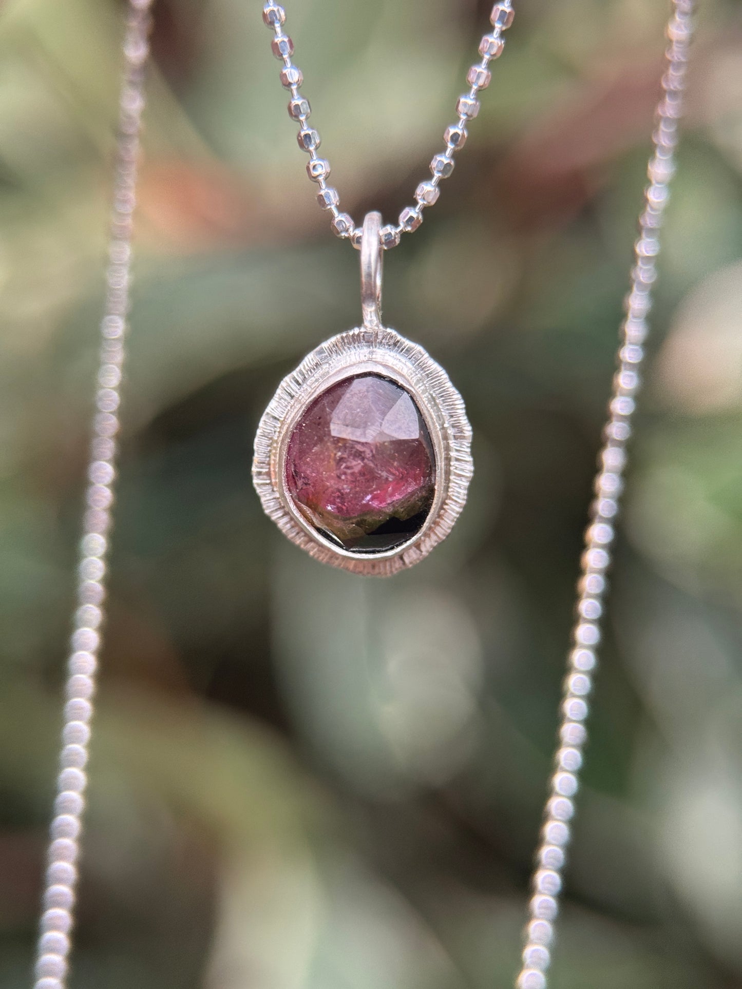 Rose cut bicolour Tourmaline pendant