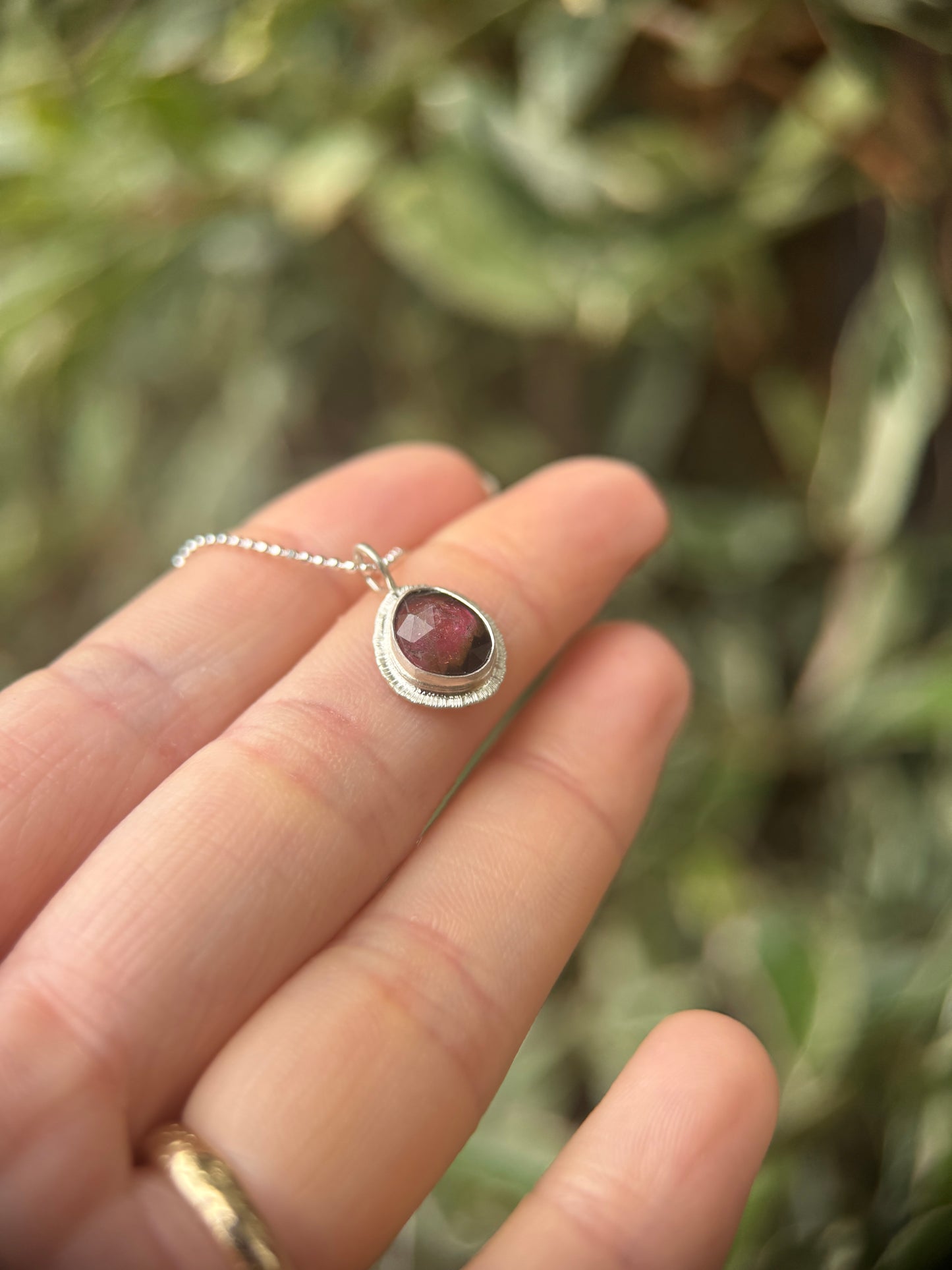 Rose cut bicolour Tourmaline pendant