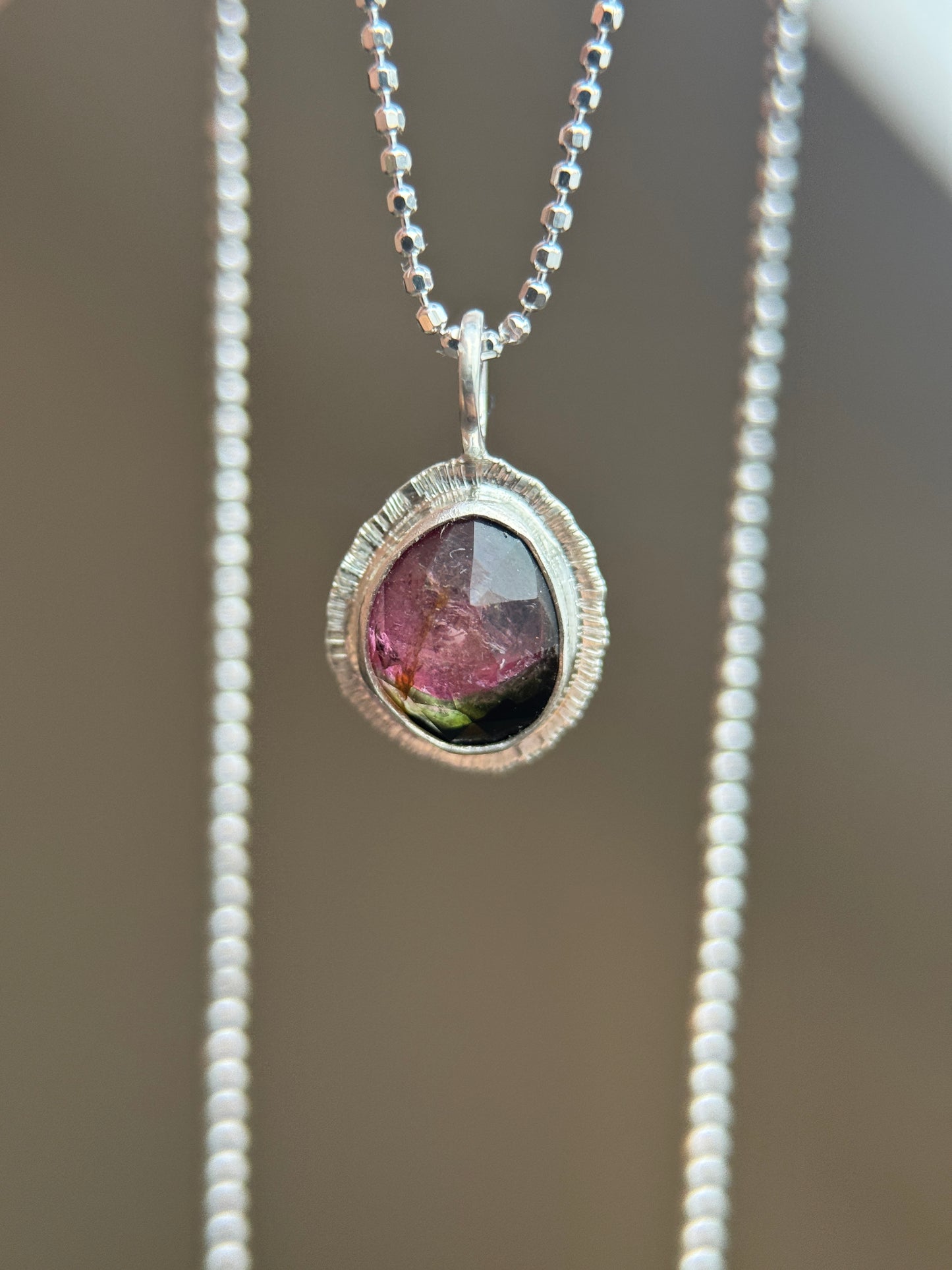 Rose cut bicolour Tourmaline pendant