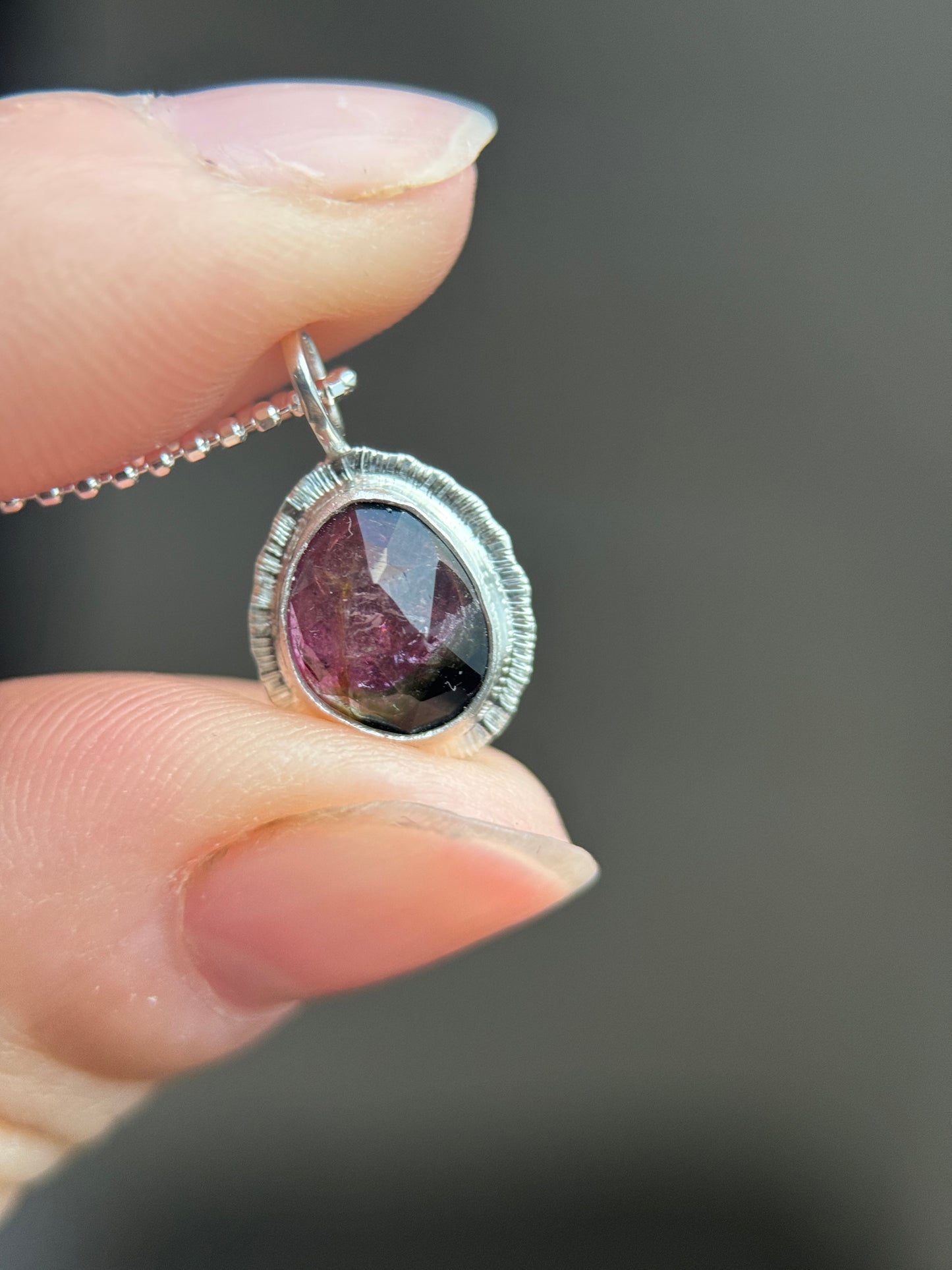 Rose cut bicolour Tourmaline pendant
