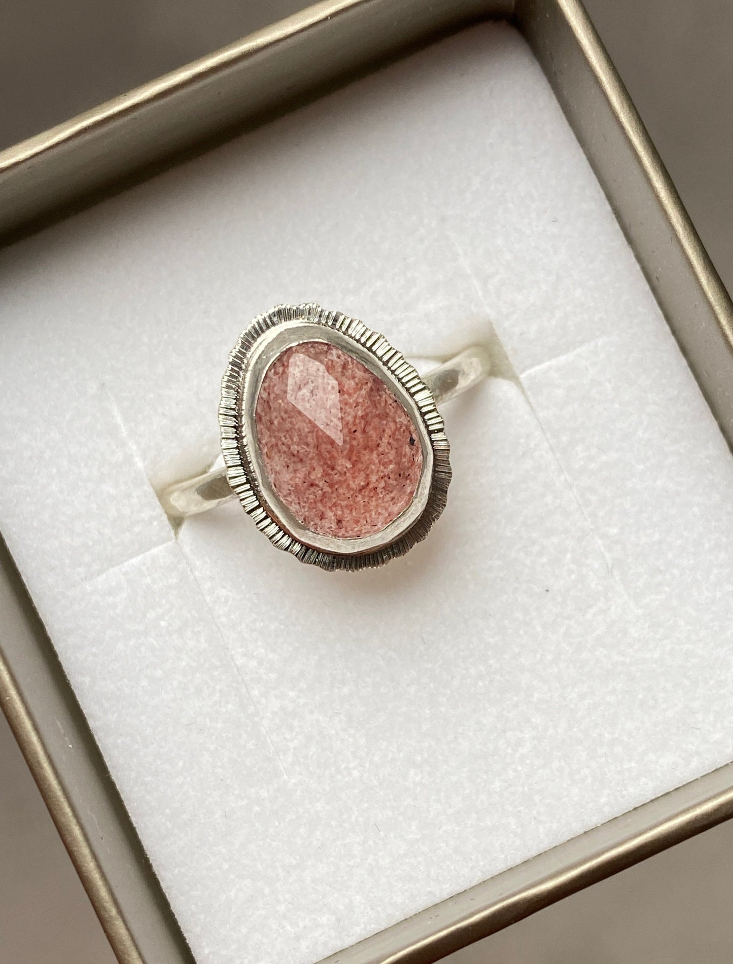 Rose cut Strawberry Quartz ring, natural gemstone, open back, bezel set, valentines gift for her, self love gift, love stone jewellery