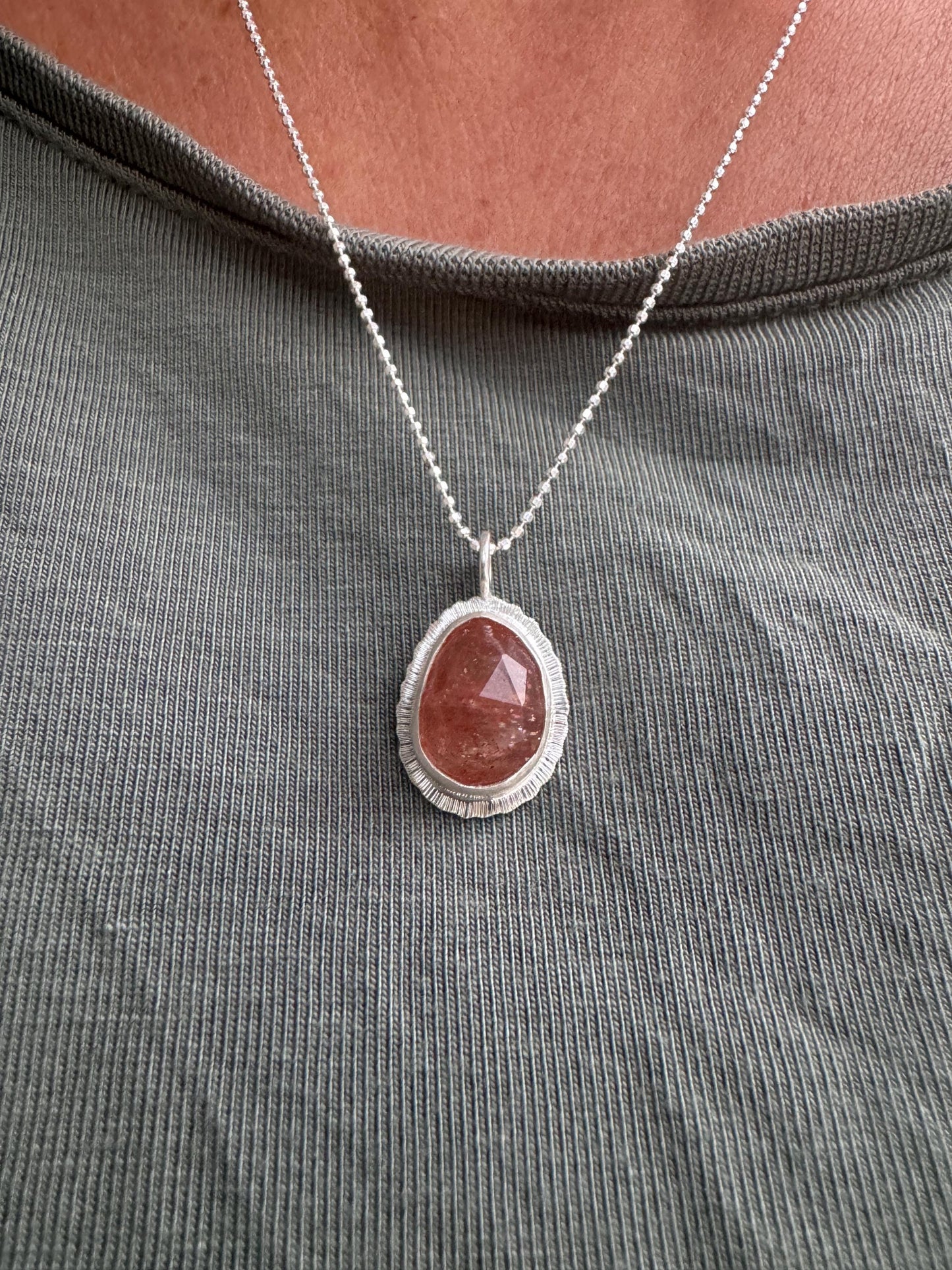 Rose cut Sunstone pendant, recycled sterling silver, natural glitter gemstone necklace, good luck talisman, lucky jewellery, unique gift