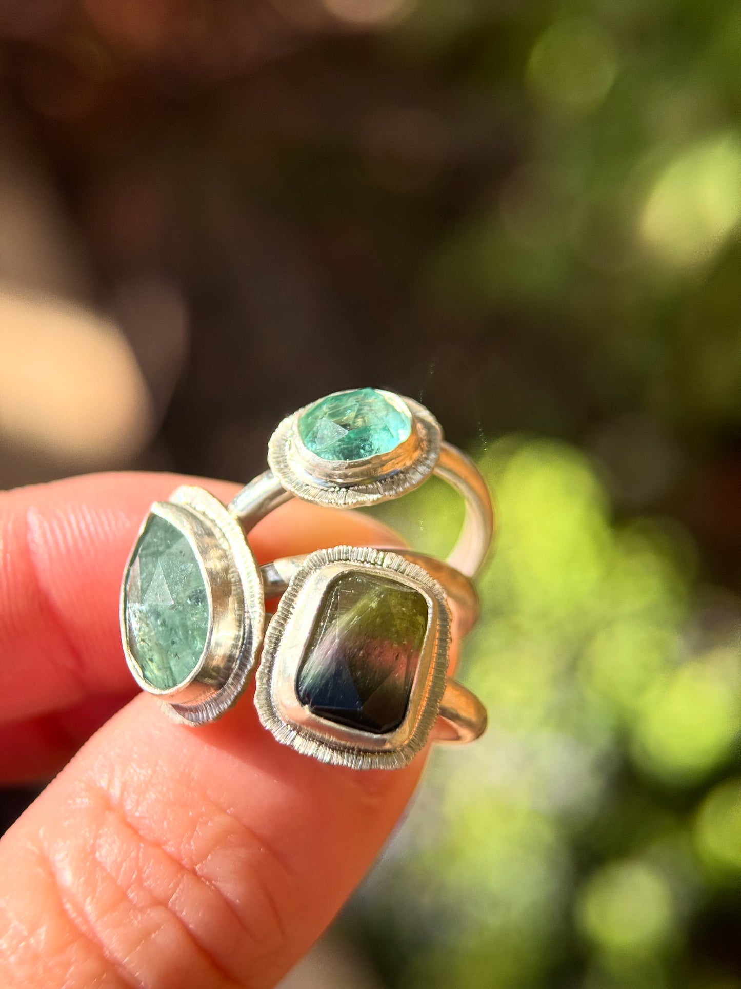 Rose cut tricolour Tourmaline ring