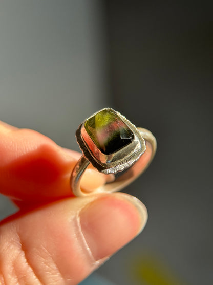 Rose cut tricolour Tourmaline ring