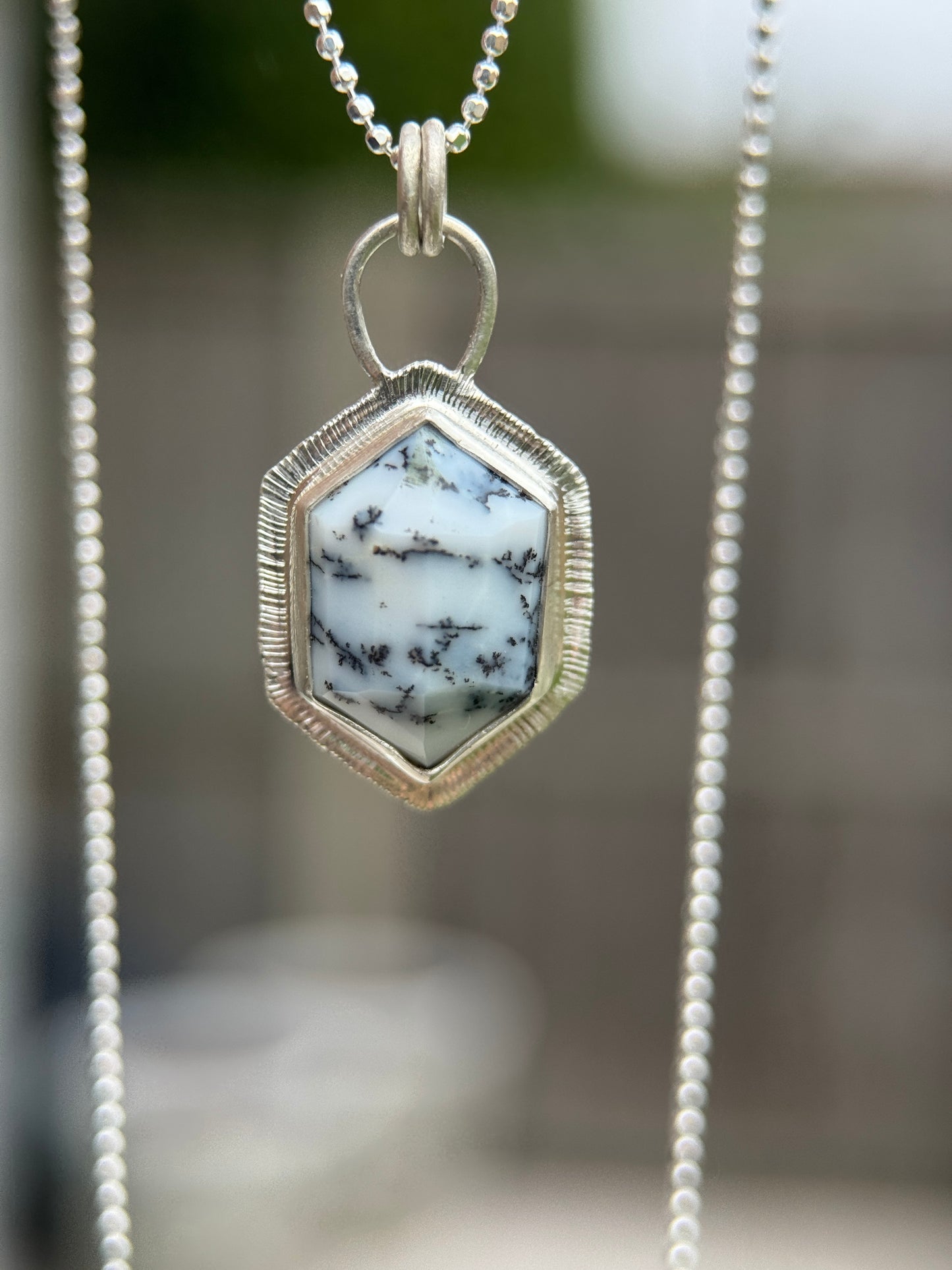 Step cut Dendritic Opal pendant