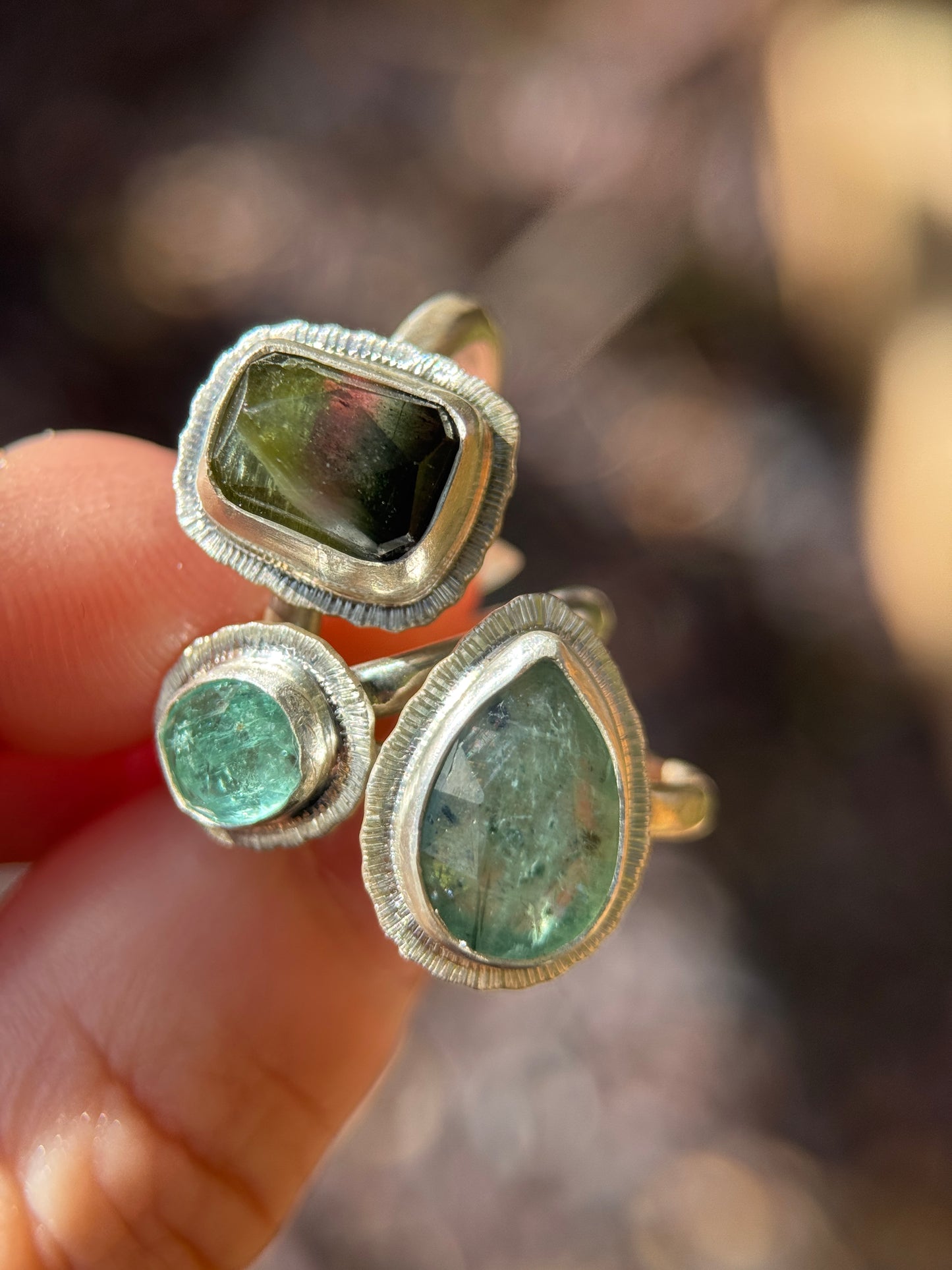 Rose cut tricolour Tourmaline ring