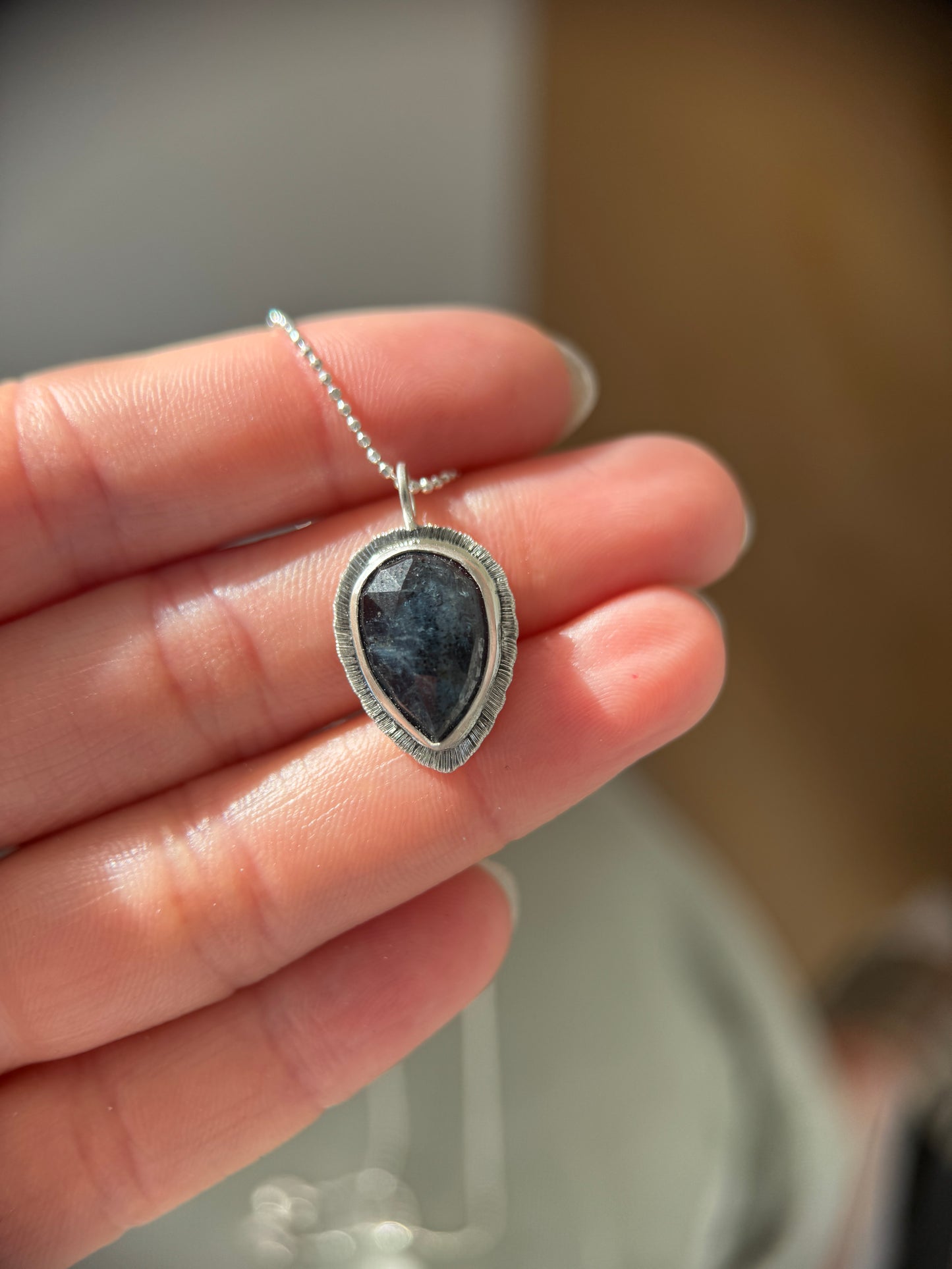 Rose cut Teal Moss Kyanite pendant