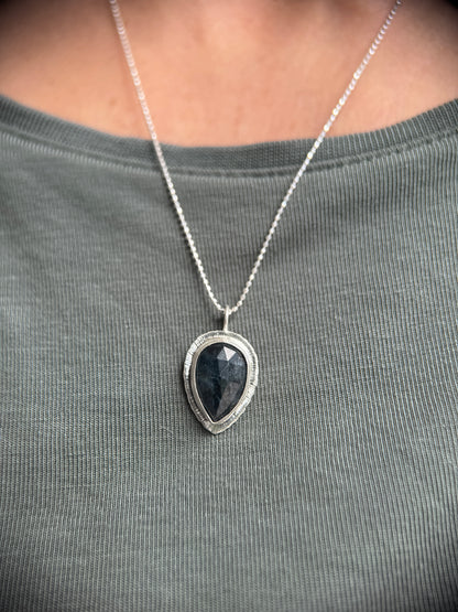 Rose cut Teal Moss Kyanite pendant