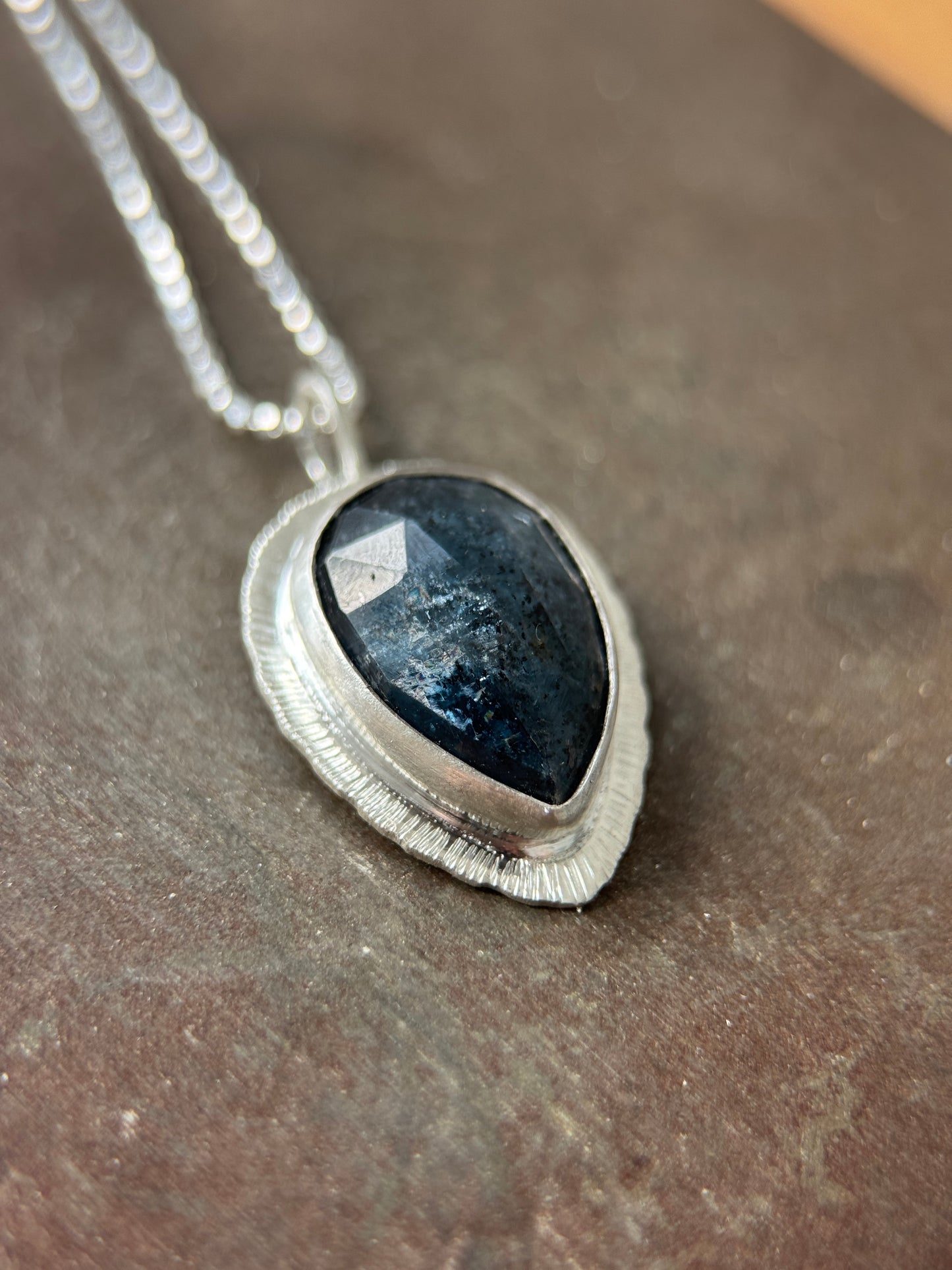 Rose cut Teal Moss Kyanite pendant