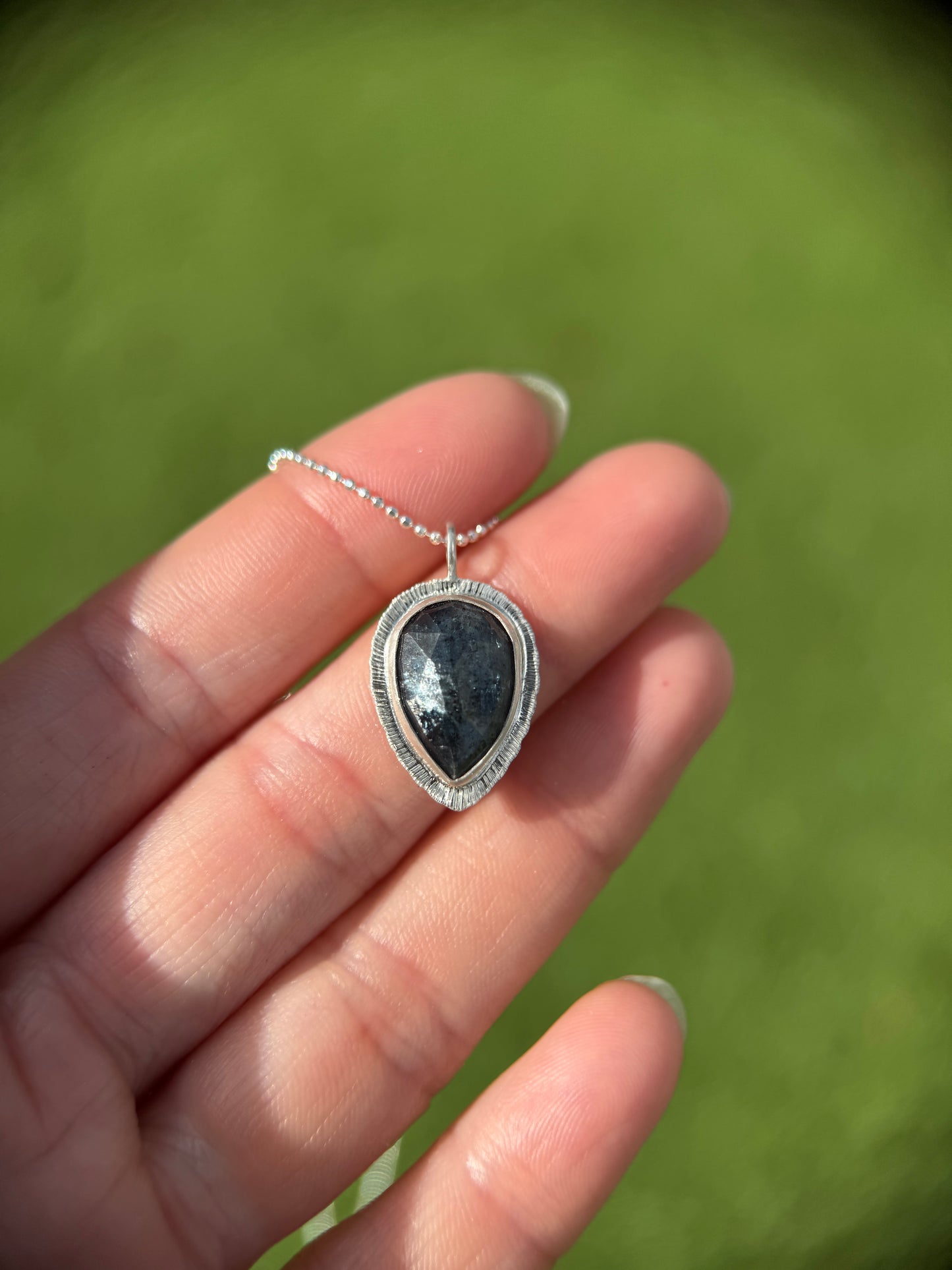 Rose cut Teal Moss Kyanite pendant