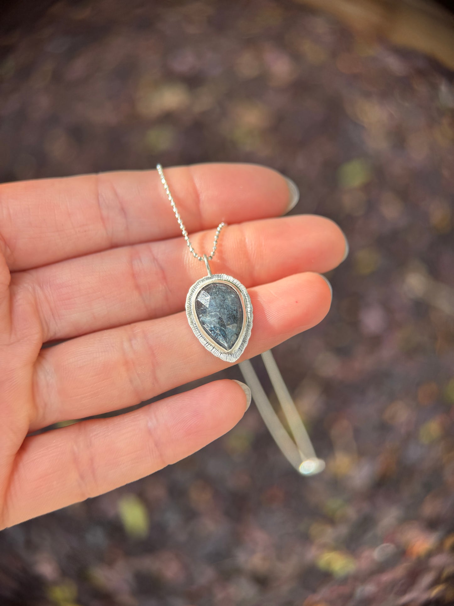 Rose cut Teal Moss Kyanite pendant