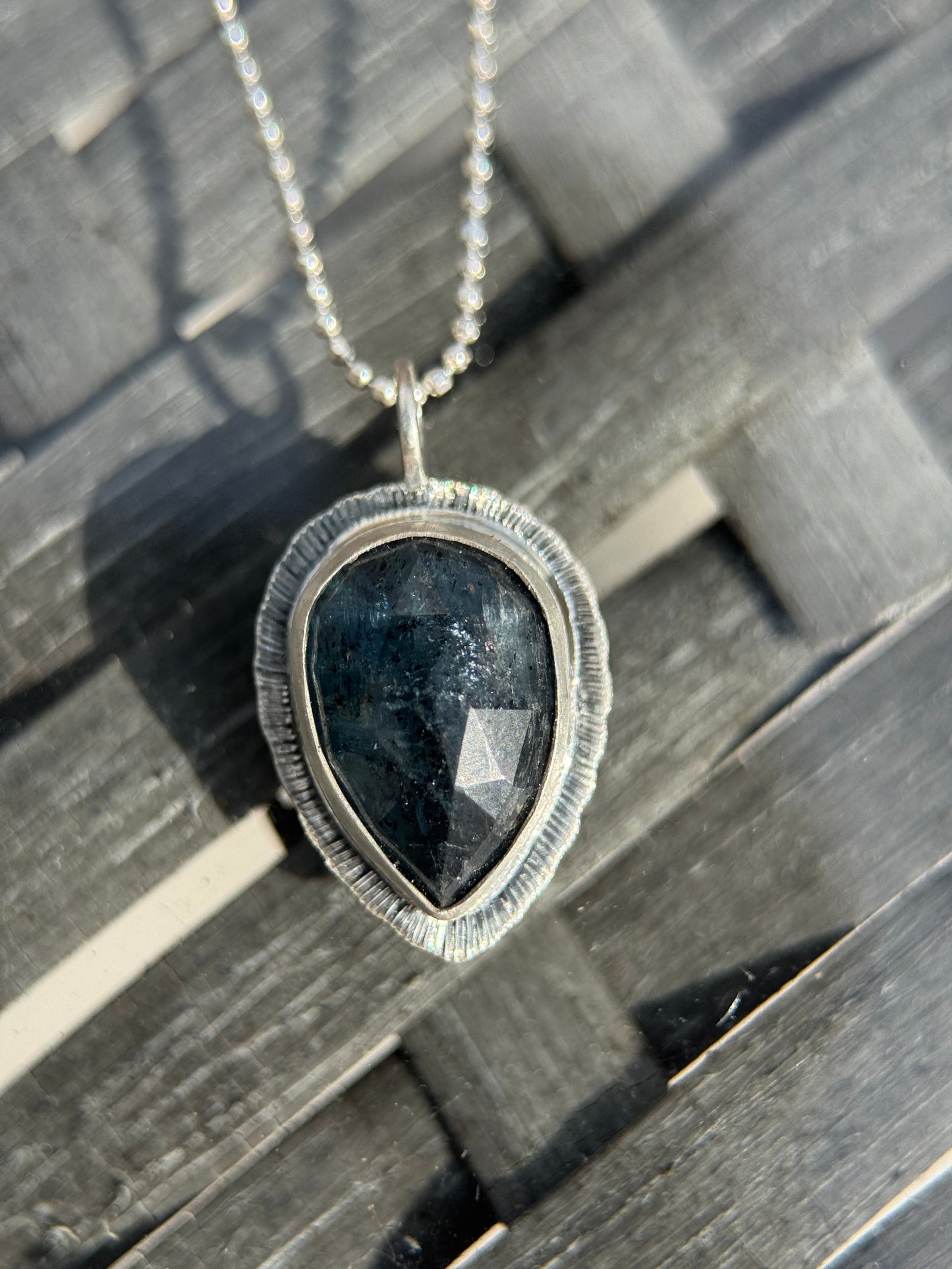 Rose cut Teal Moss Kyanite pendant