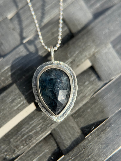 Rose cut Teal Moss Kyanite pendant