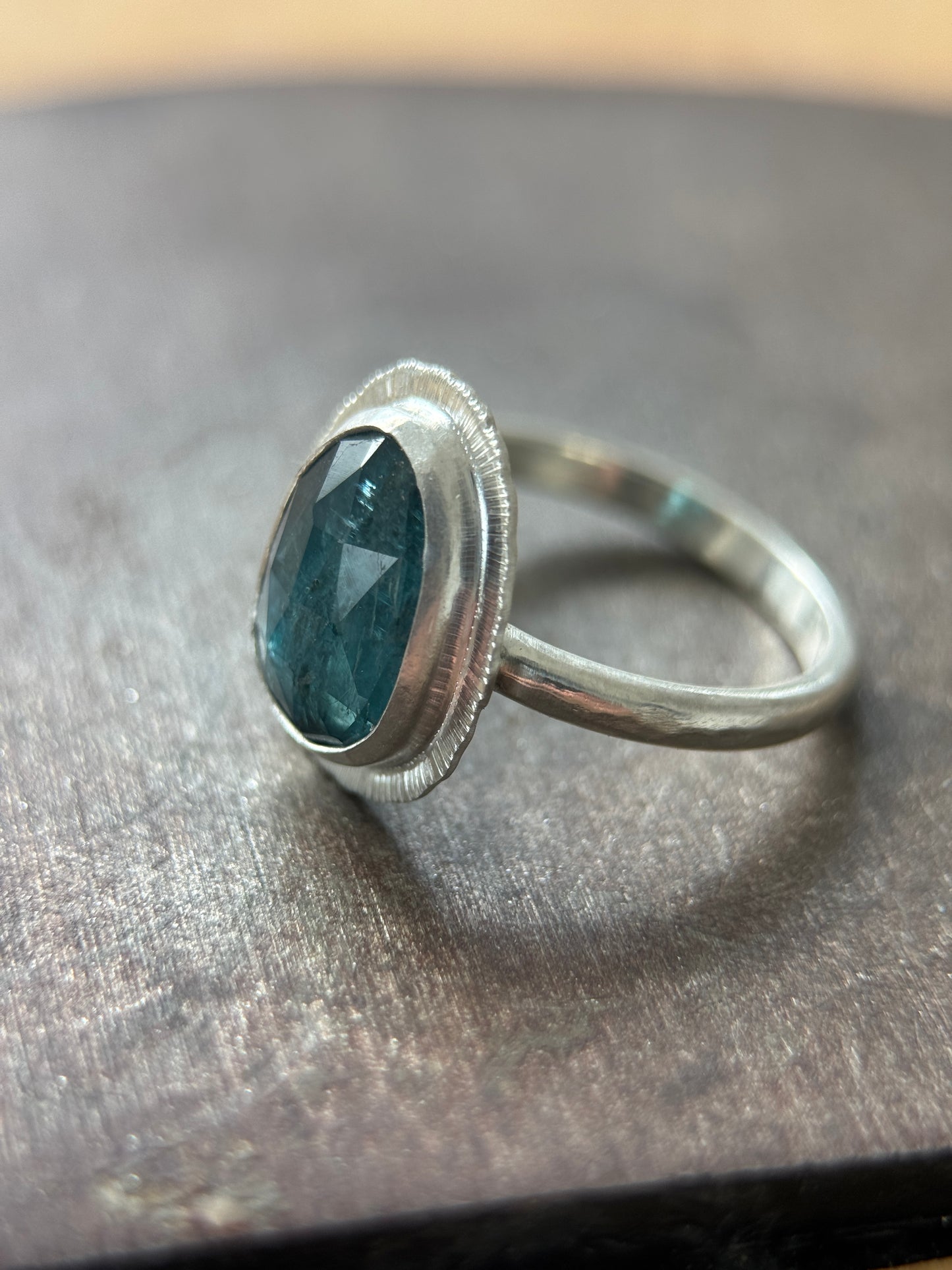 Rose cut neon Kyanite ring