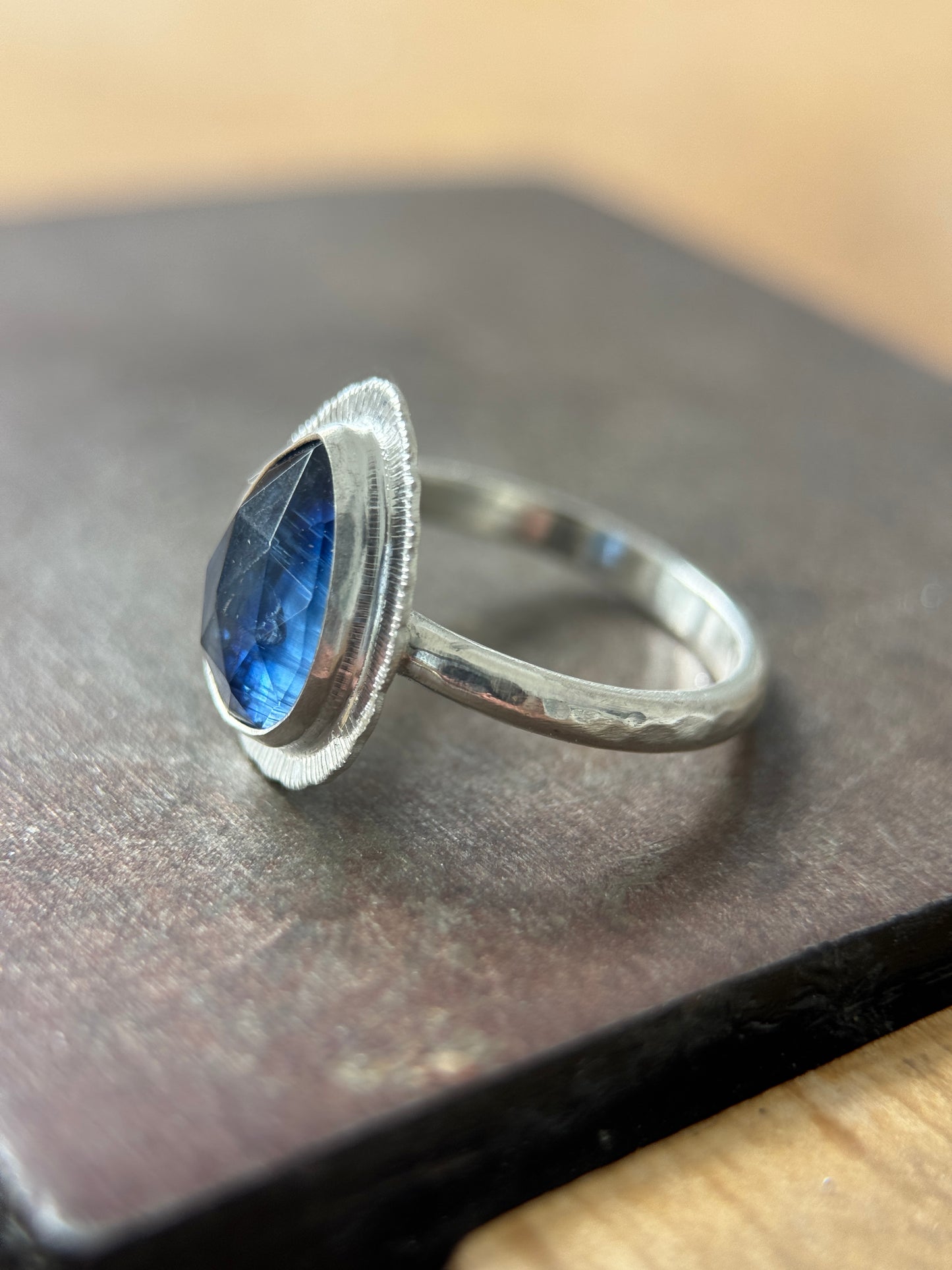 Rose cut blue Kyanite ring
