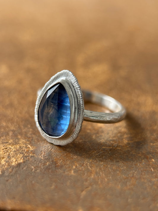 Rose cut blue Kyanite ring
