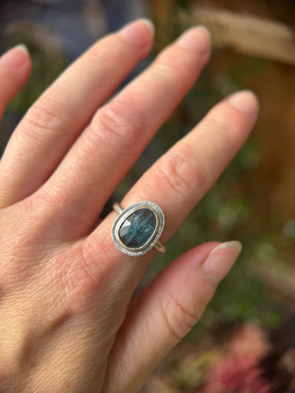 Rose cut neon Kyanite ring