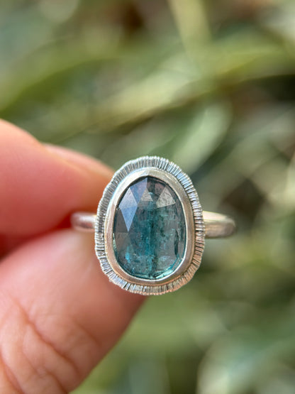 Rose cut neon Kyanite ring