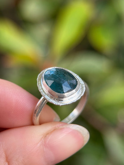 Rose cut neon Kyanite ring