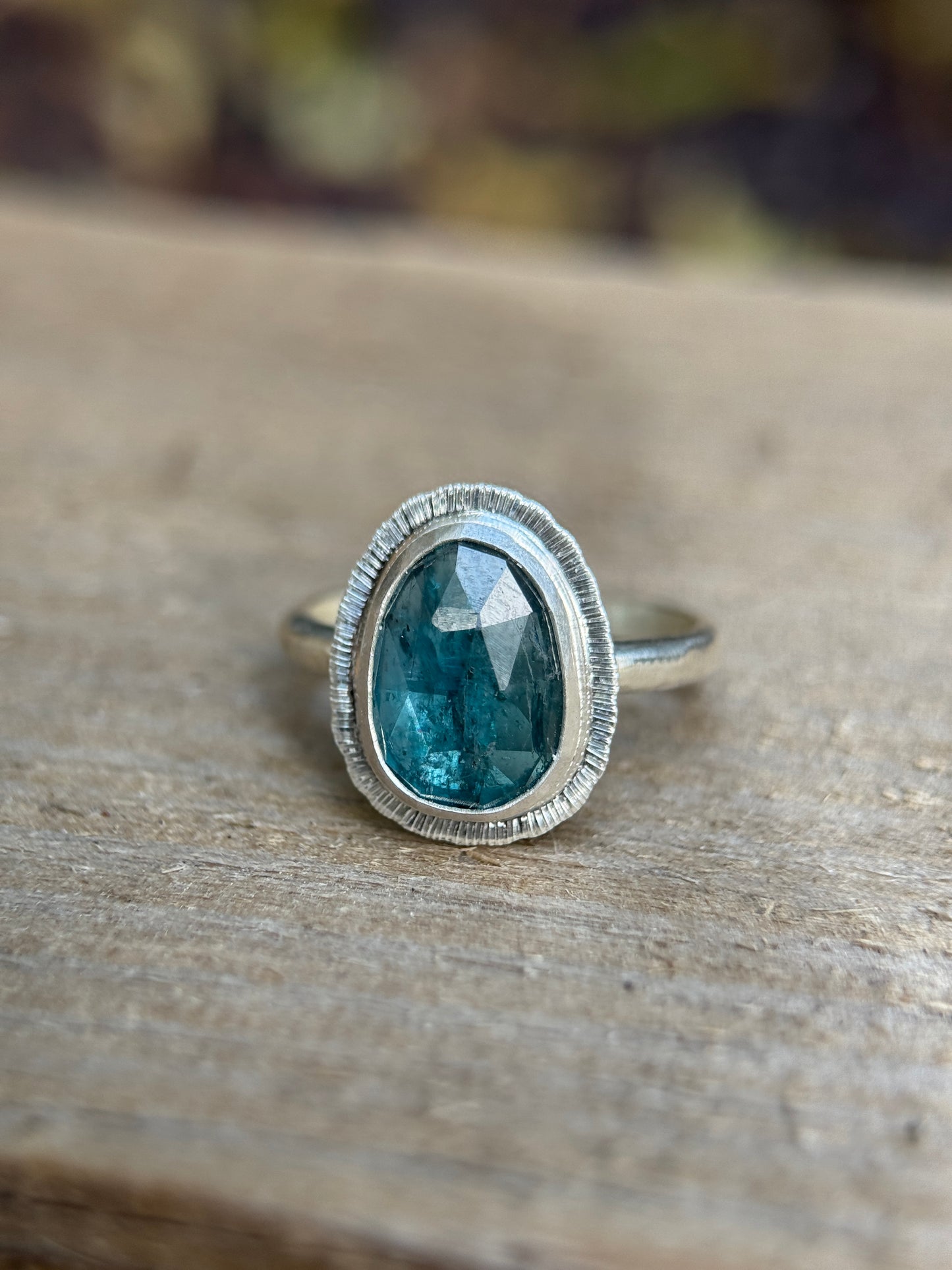 Rose cut neon Kyanite ring