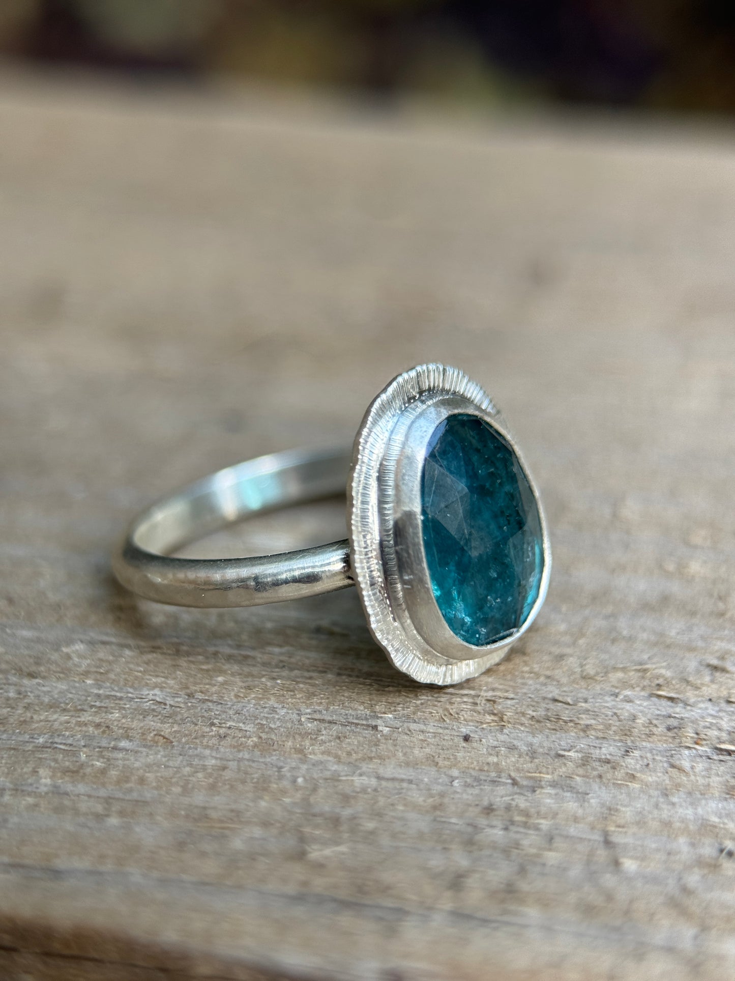 Rose cut neon Kyanite ring