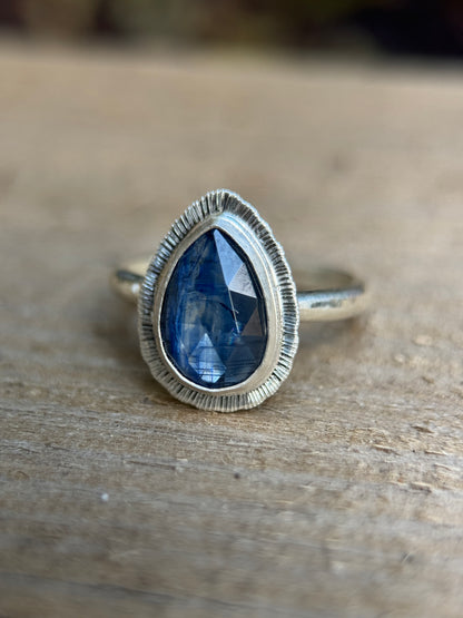 Rose cut blue Kyanite ring