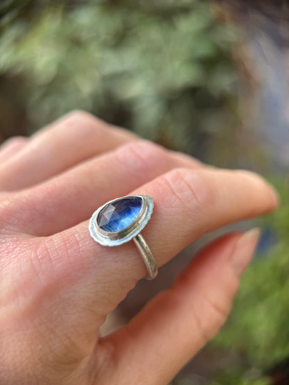 Rose cut blue Kyanite ring