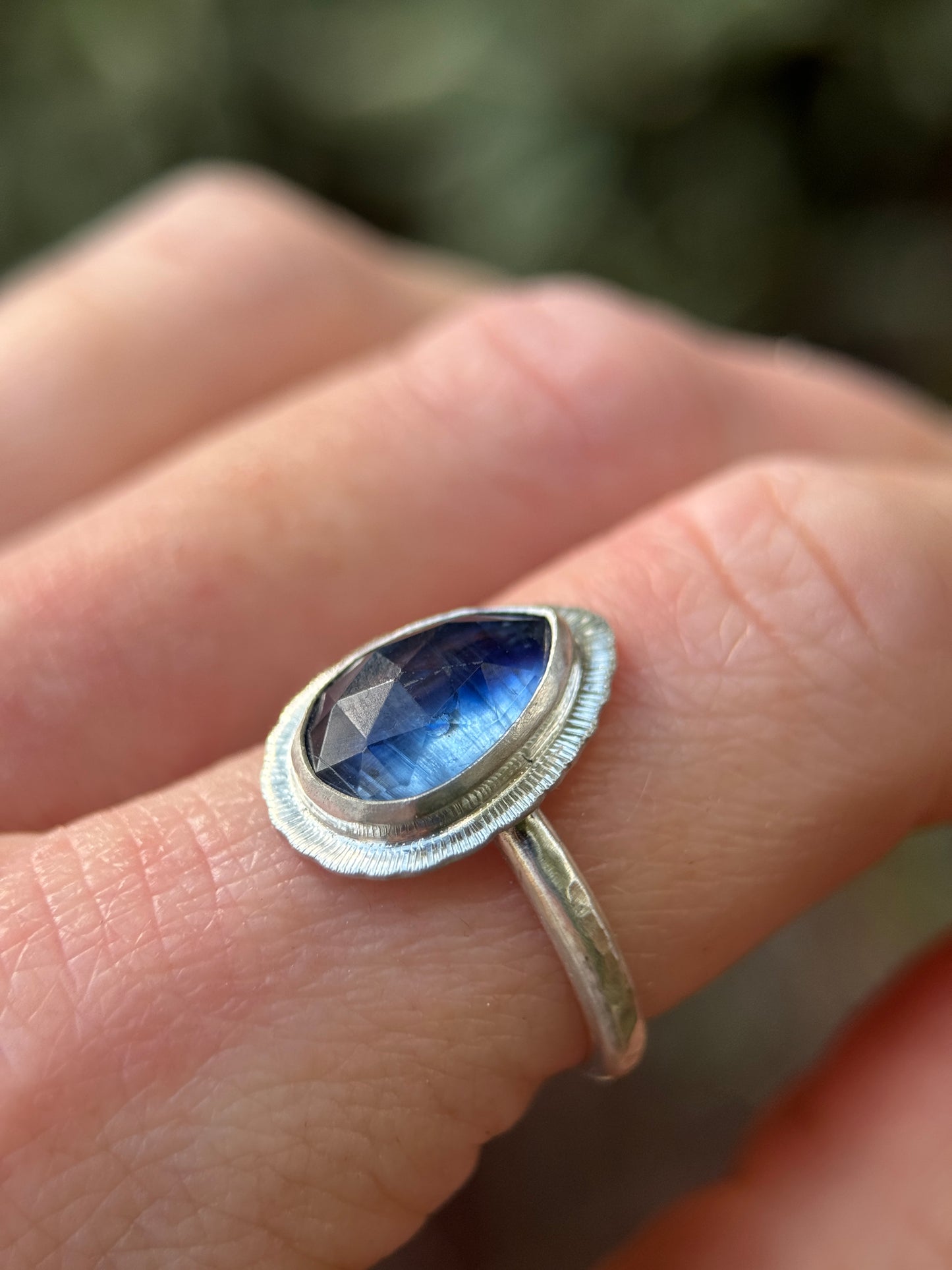 Rose cut blue Kyanite ring