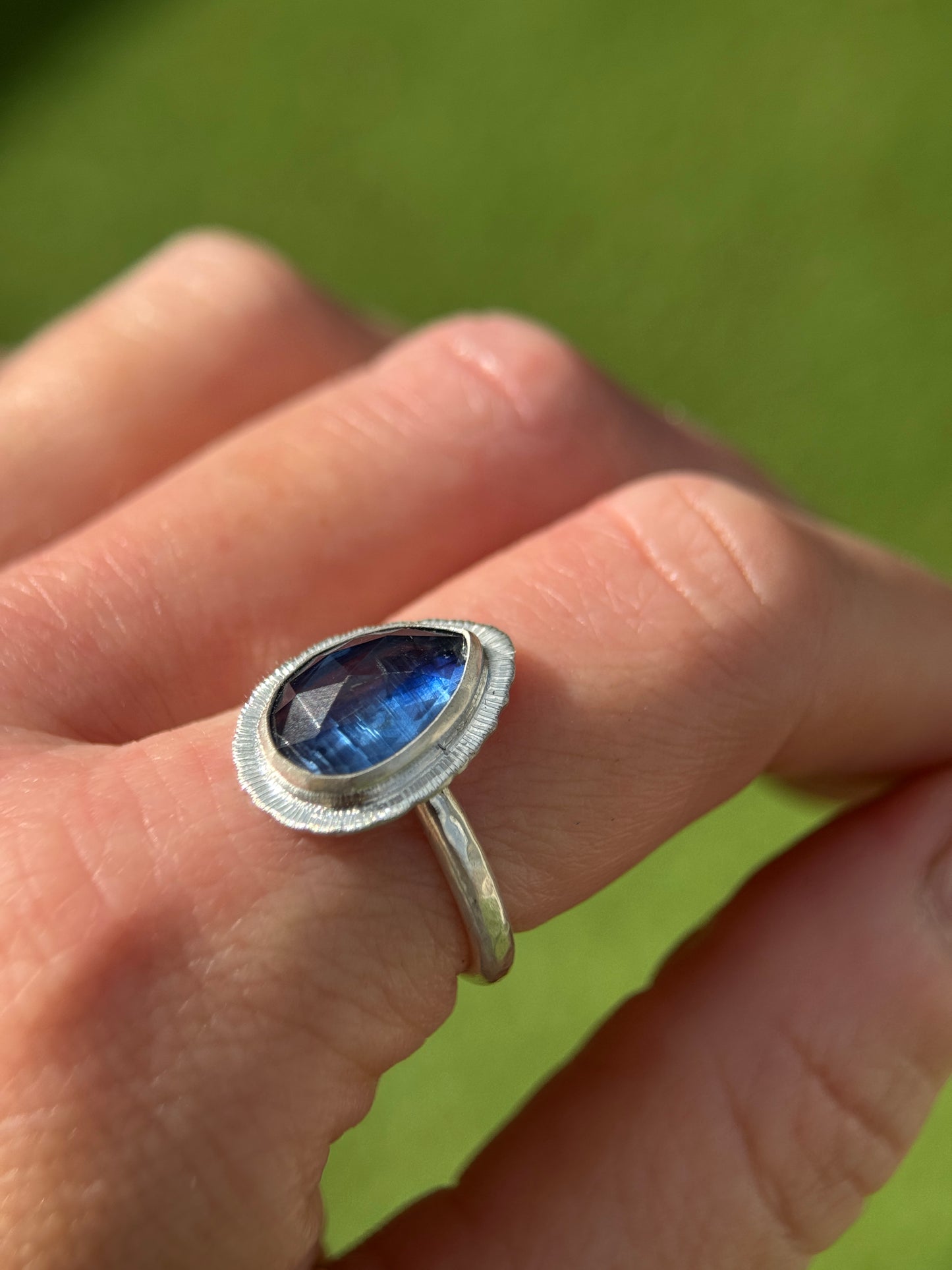 Rose cut blue Kyanite ring
