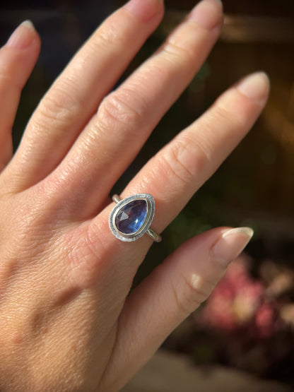 Rose cut blue Kyanite ring