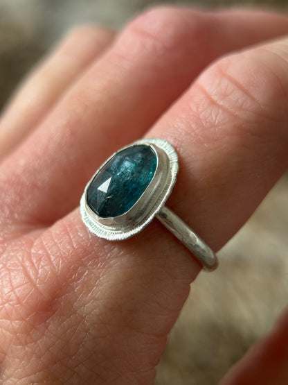 Rose cut neon Kyanite ring
