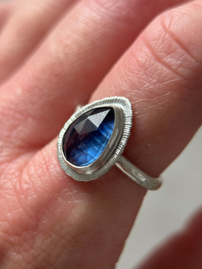 Rose cut blue Kyanite ring