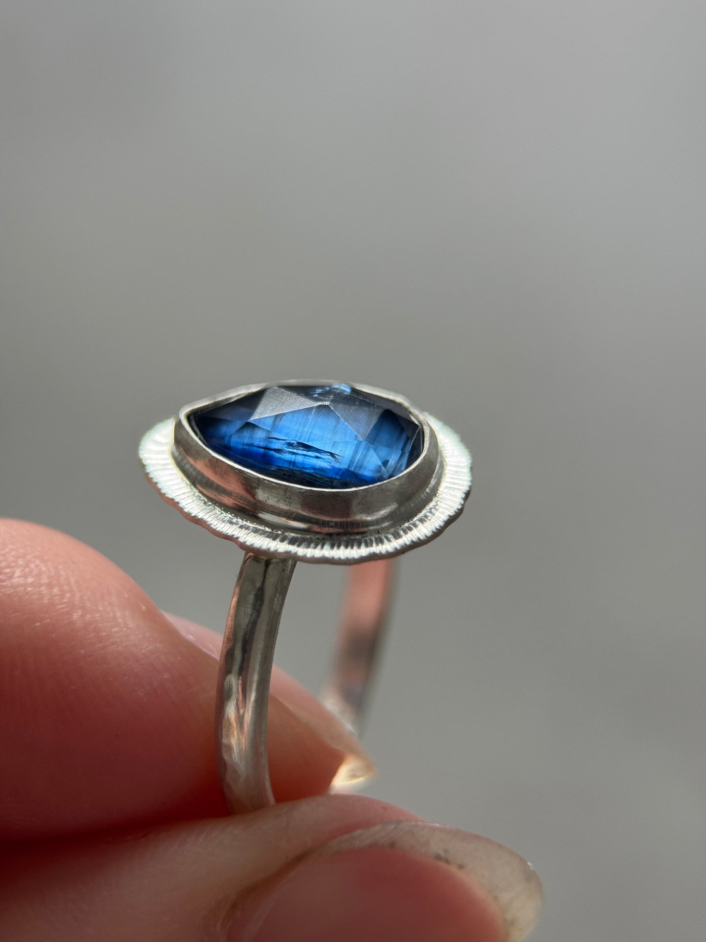 Rose cut blue Kyanite ring