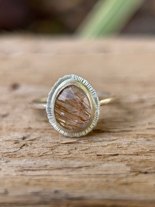 Rose cut Rutilated Quartz ring