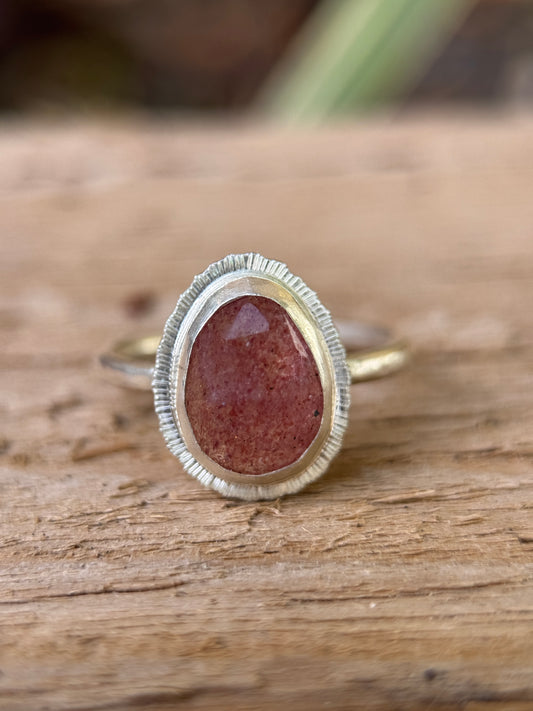 Rose cut Strawberry Quartz ring