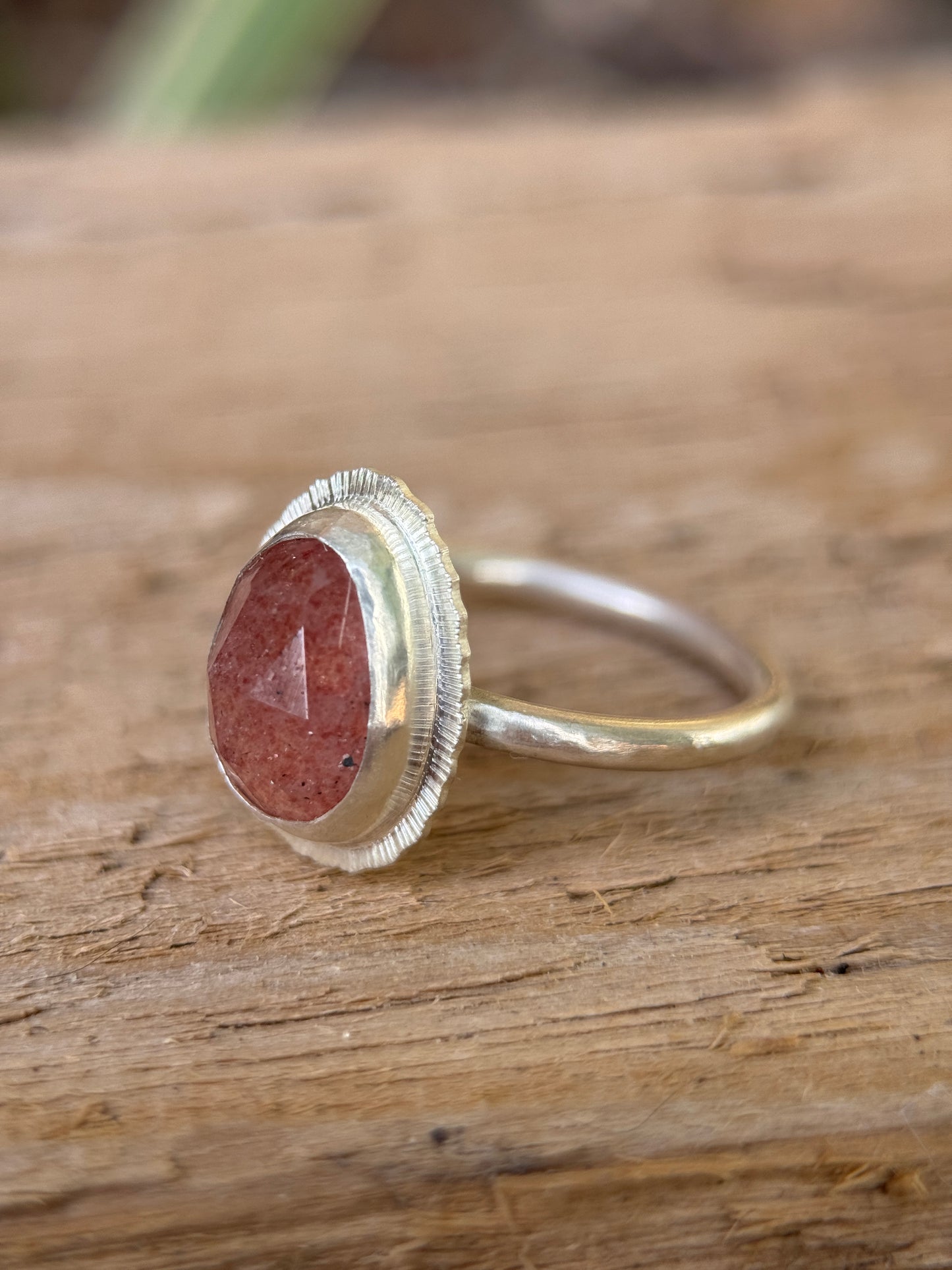 Rose cut Strawberry Quartz ring