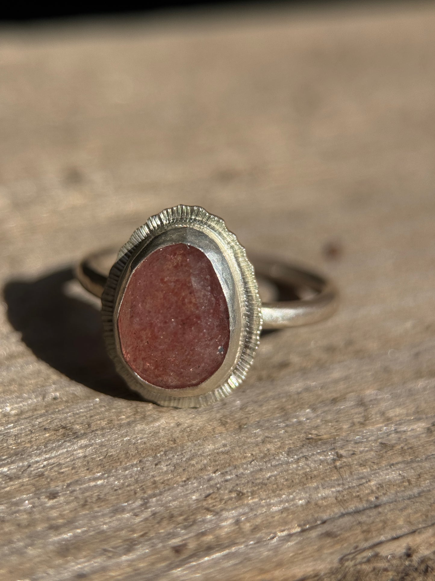 Rose cut Strawberry Quartz ring