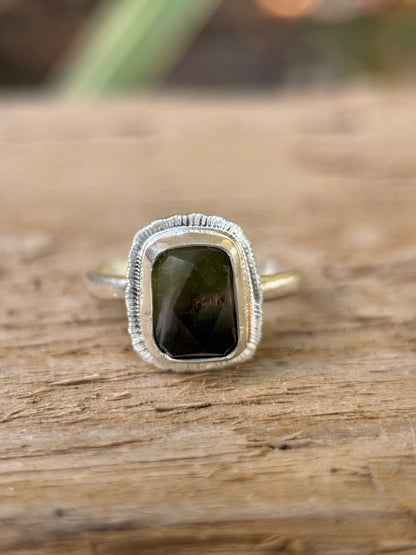 Rose cut tricolour Tourmaline ring