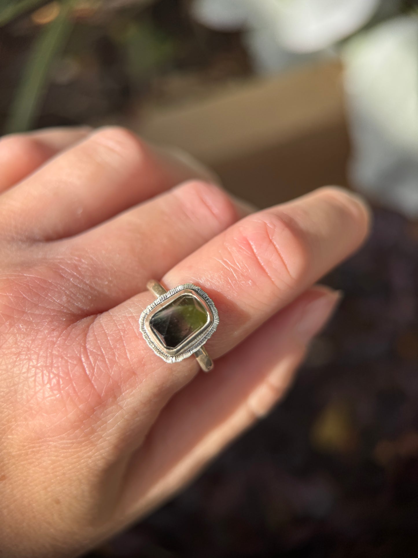 Rose cut tricolour Tourmaline ring