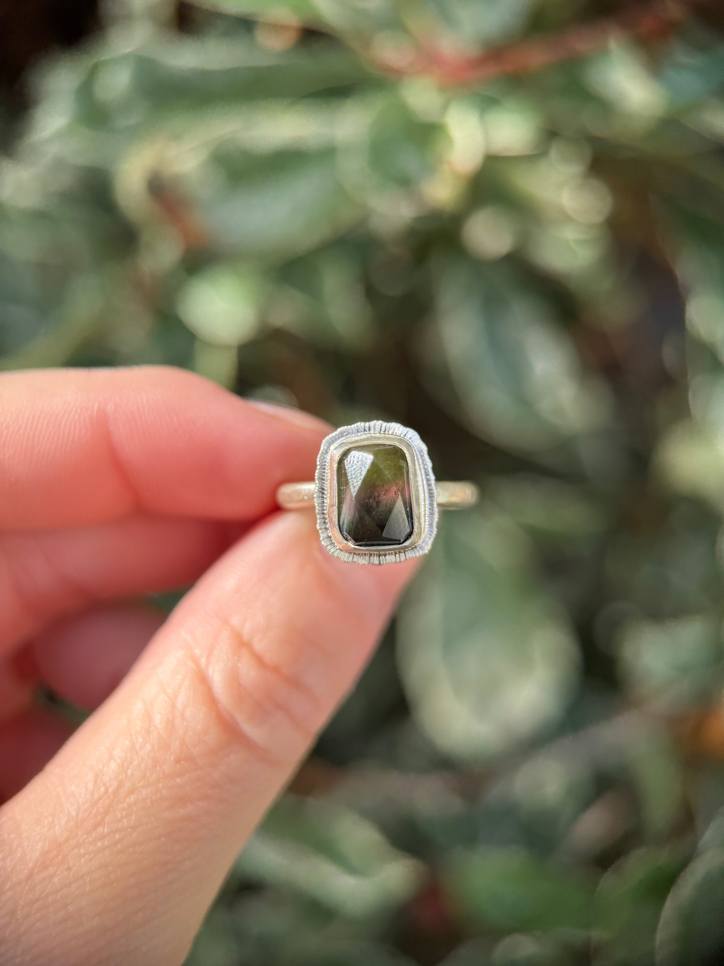 Rose cut tricolour Tourmaline ring