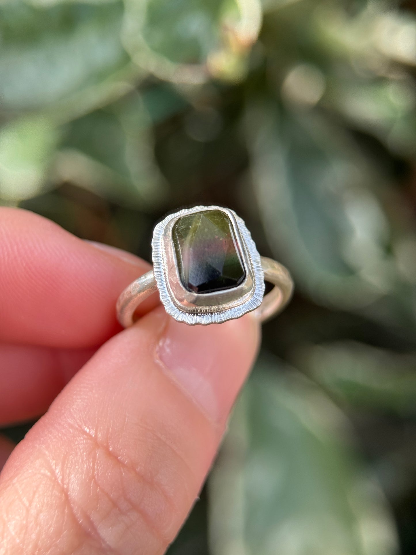 Rose cut tricolour Tourmaline ring