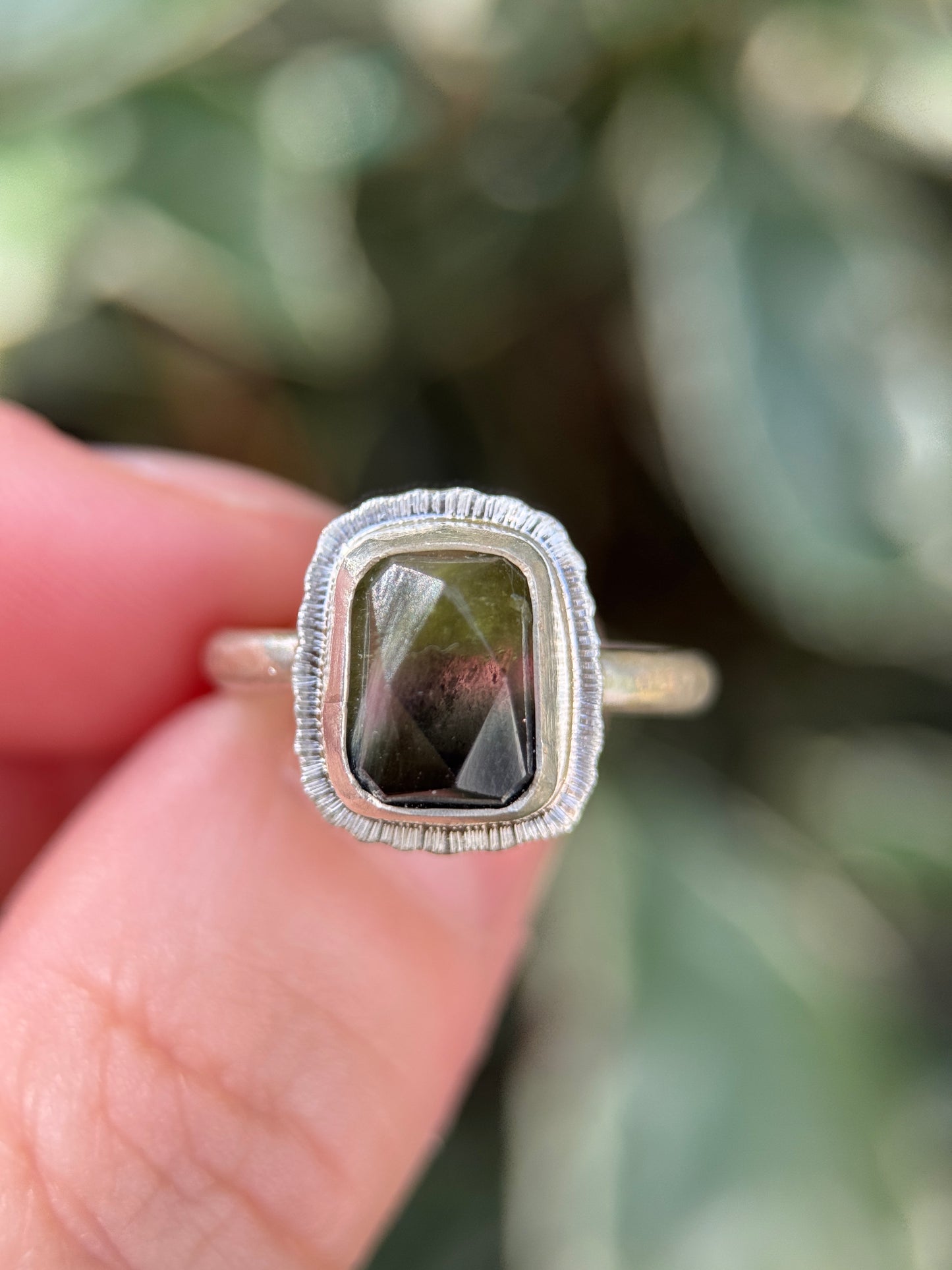 Rose cut tricolour Tourmaline ring