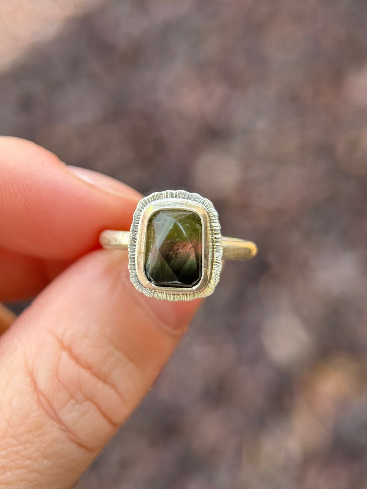 Rose cut tricolour Tourmaline ring
