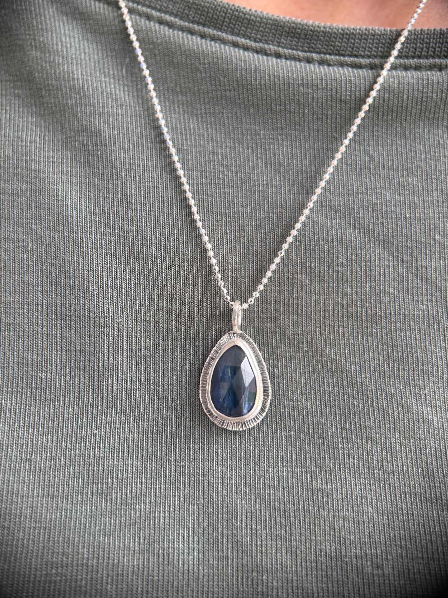 Rose cut blue Kyanite pendant