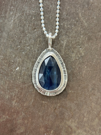 Rose cut blue Kyanite pendant